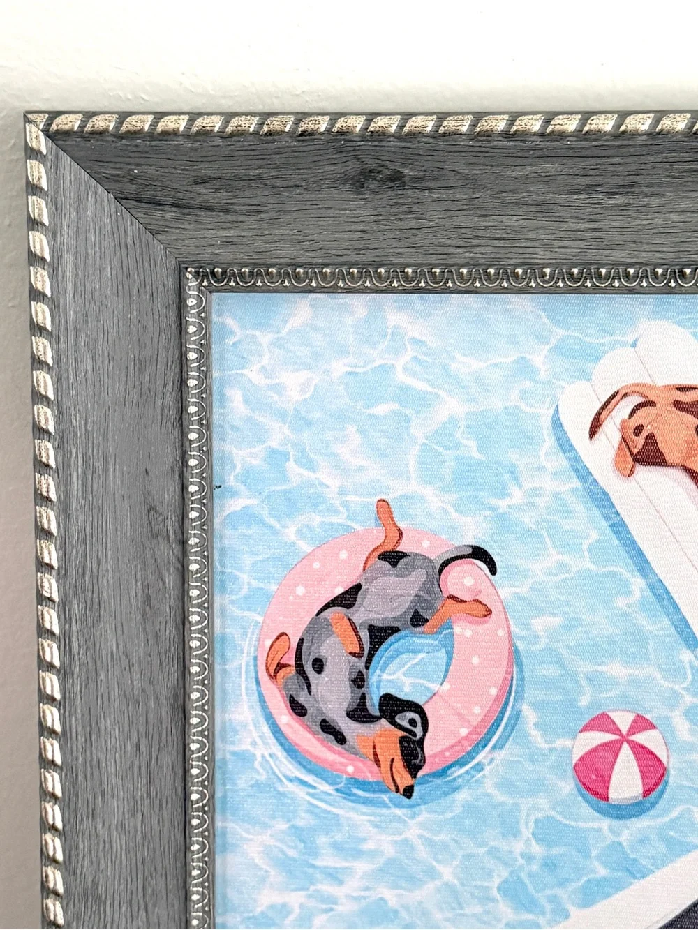 Dachshund Weiner Dogs on Pool Floats Summer Canvas Wall Art Print Gray Framed